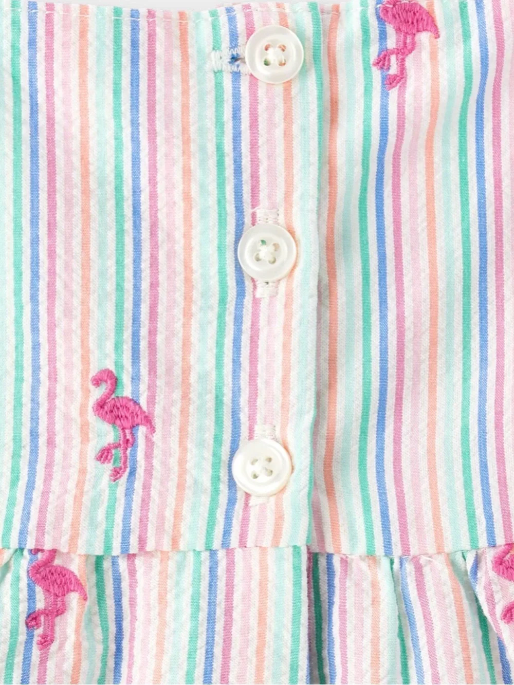 Gymboree Seaside Palms Embroidered Flamingo Seersucker Tiered Dress, Size 10
